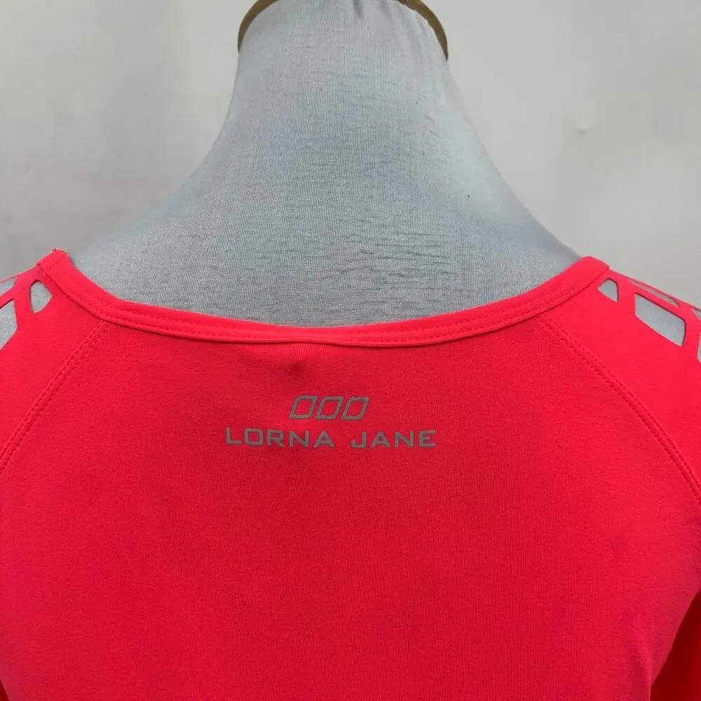 Lorna Jane Top Womens S Small Cupid Red Madrid Lasercut Long Sleeve Excel Shirt